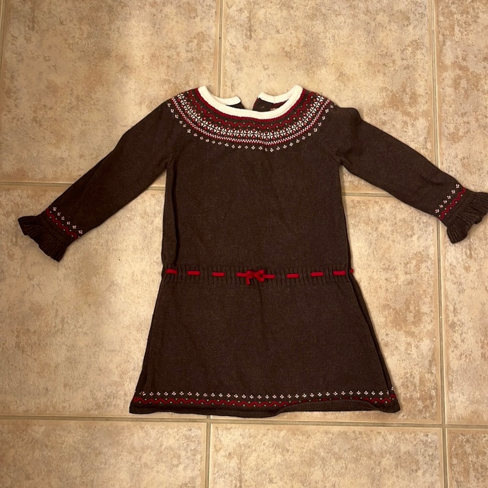 Janie and Jack Brown and Print Sweater Dress